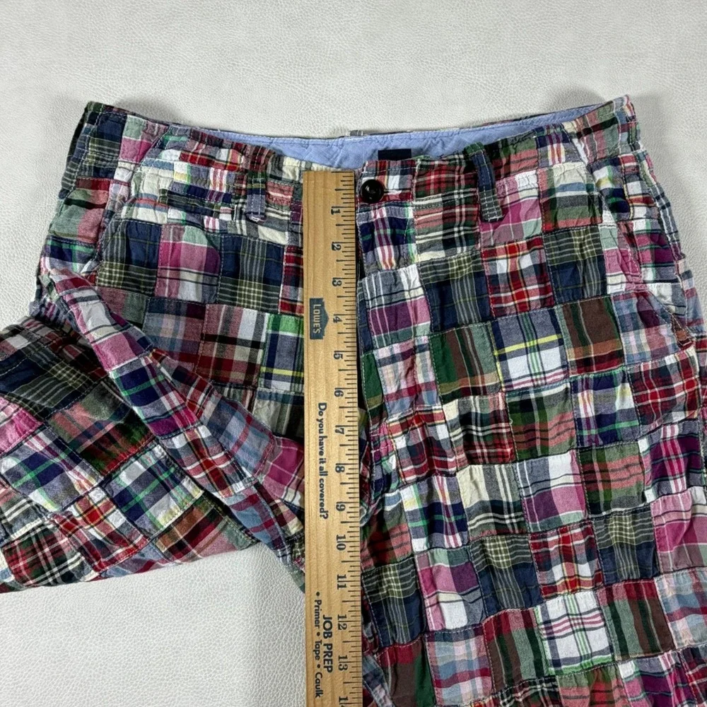 J. Crew Mens Size 31 Patchwork Madras Plaid Field Shorts Pink Green Cotton